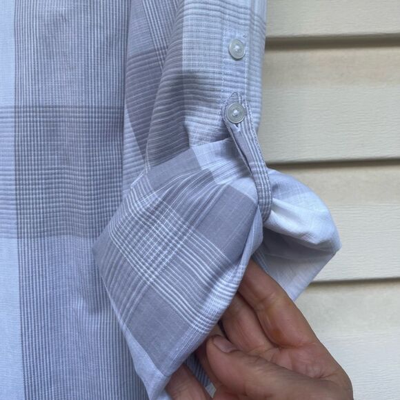 Calvin Klein white/gray squares, long-sleeved  shirt, sleeves roll up on flap,XL - Picture 3 of 7